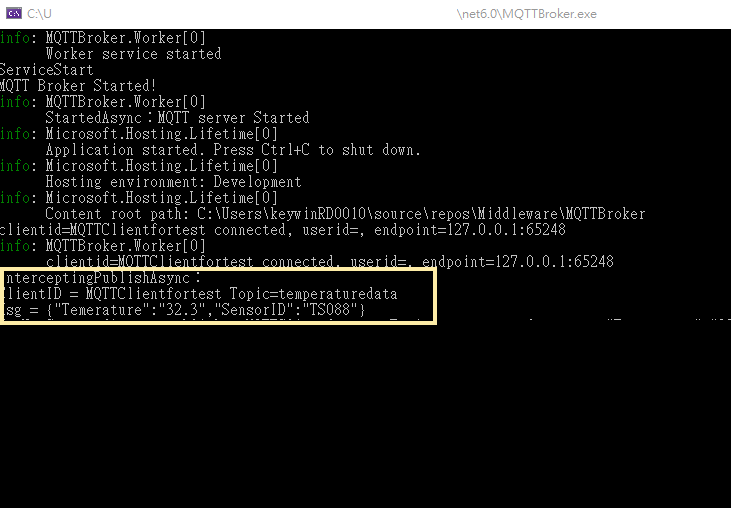MQTT Broker 成功收到 Client 發布 (publish) 的訊息