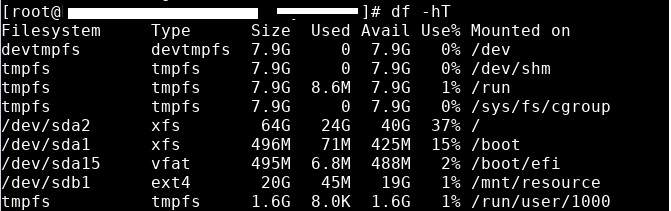 查看 Linux VM 調整完後的硬碟狀態